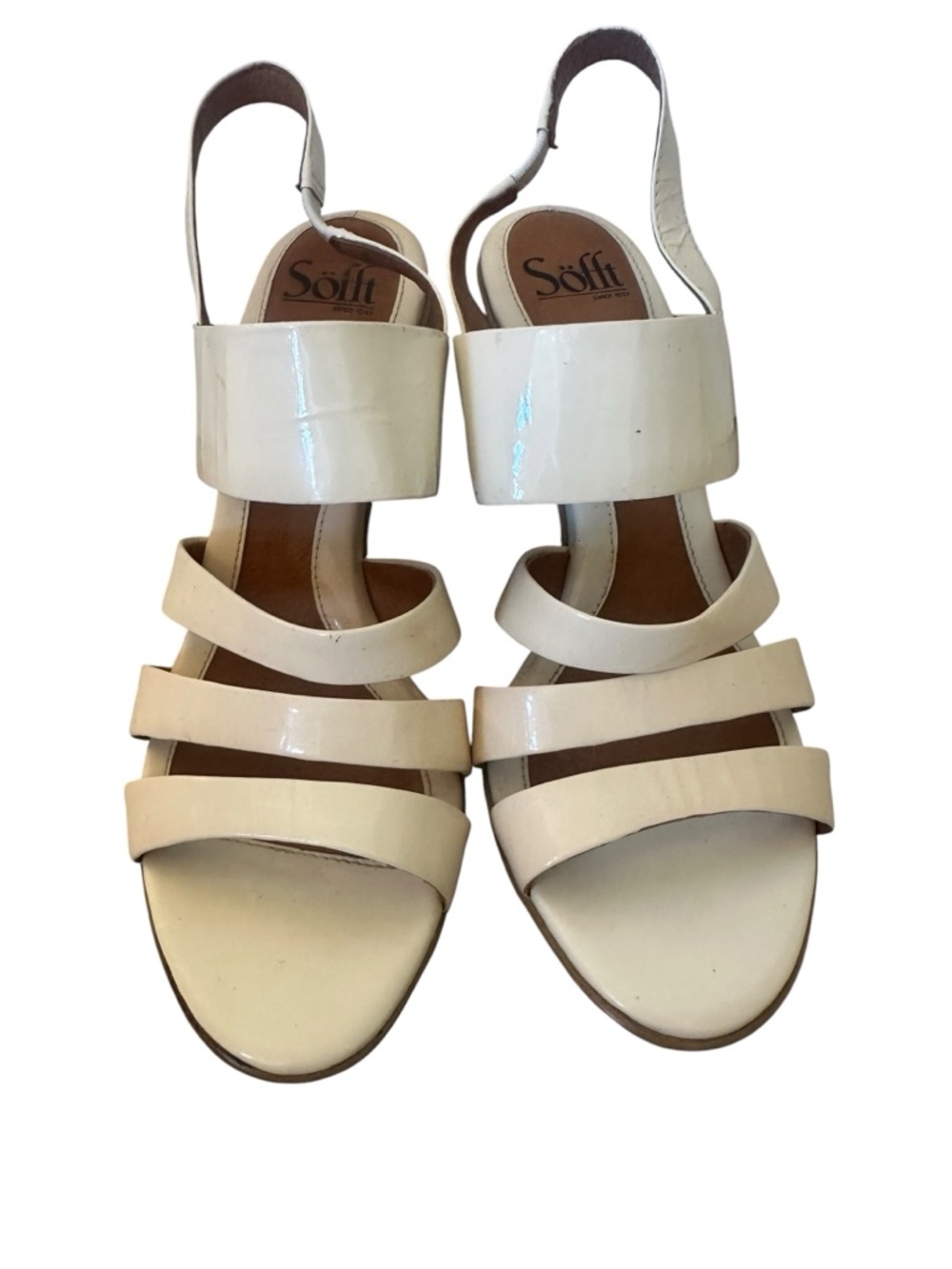 Sofft Cream Patent Leather Multi-Strap Slingback Sandals - Women's Size 9